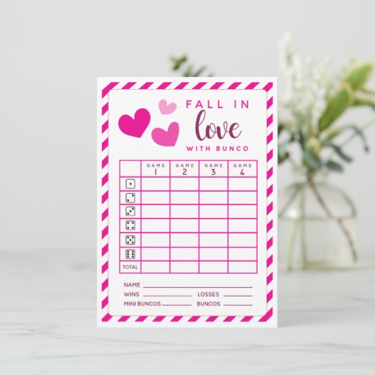 Februar Bunco Fall In Liebe zweiseitige Wertungsli Einladung (Stehend Vorderseite)
