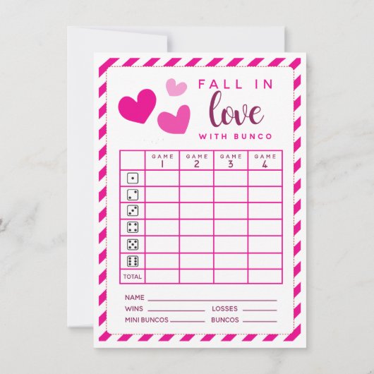 Februar Bunco Fall In Liebe zweiseitige Wertungsli Einladung (Rückseite)