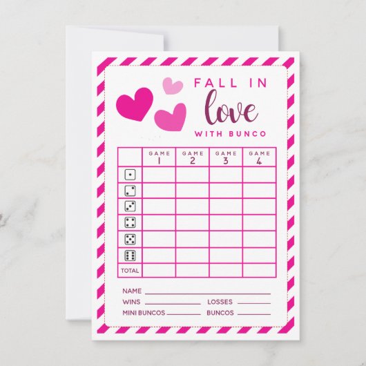 Februar Bunco Fall In Liebe zweiseitige Wertungsli Einladung (Vorderseite)