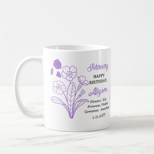 Februar Floral | Amethyst Birthday Keepake Kaffeetasse (Links)