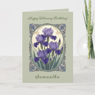 Februar-Geburtsblume Iris-Blumen im Jugendstil Karte