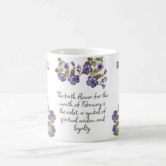 Februar Geburtsdatum Blume Violet Name hinzufügen Kaffeetasse (Mittel)
