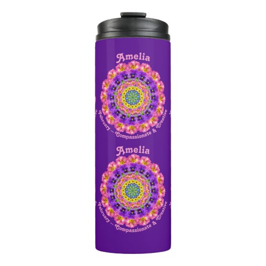 Februar Geburtsmonat Blume Custom Mandala Zen Thermosbecher (Vorderseite)