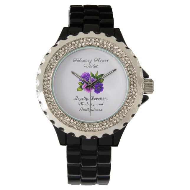 Februar Geburtsmonat Blume Violet Delicate Armbanduhr (Vorderseite)