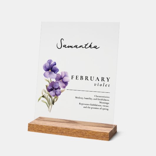 Februar Geburtsmonat Blume Violet Personalisiert Acrylschild (Winkel)