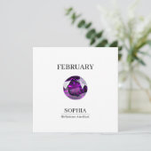 Februar Geburtsstein Geburtstagsname Amethyst Karte (Stehend Vorderseite)