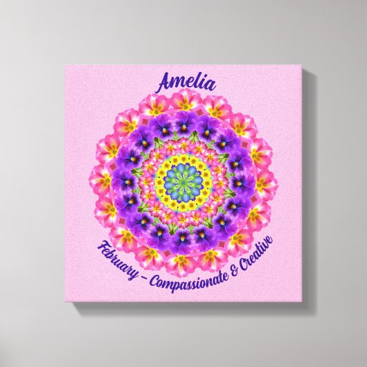 Februar Geburtstag Blume Personalisiert Mandala Ze Leinwanddruck (Vorderseite)