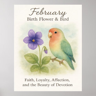 Februar Geburtstag Christlich Floral Liebesvogel  Poster