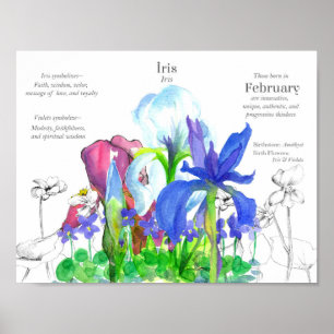 Februar Geburtstag Iris Geburtsmonat Blume Violets Poster