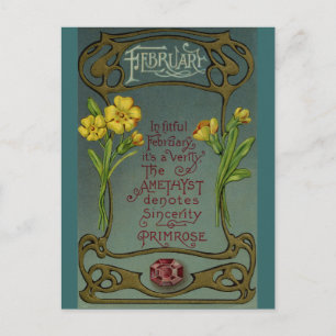 Februar Geburtstag Primrose & Amethyst Postkarte