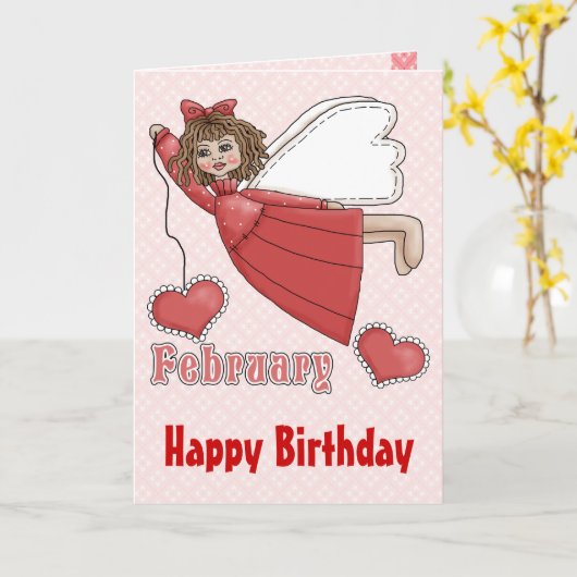 Februar-Geburtstags-Engel Karte (Gelbe Blume)