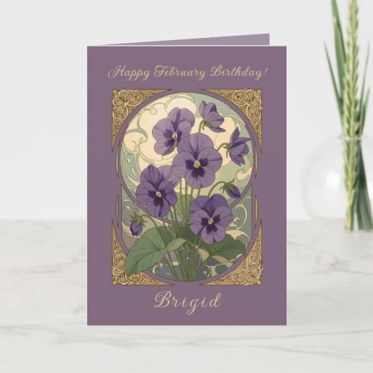 Februar Geburtstagsblume Veilchen Viola Jugendstil Karte (Vorderseite)