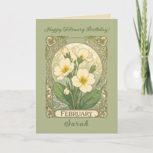 Februar Geburtstagsprimelblumen Art Nouveau Stil Karte