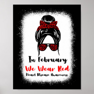 Februar Heart Health Go Red Messy Bun Frauen Poster