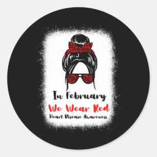Februar Heart Health Go Red Messy Bun Frauen Runder Aufkleber