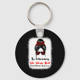 Februar Heart Health Go Red Messy Bun Frauen Schlüsselanhänger