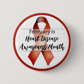 Februar Herzerkrankungen Aufklärung Monat Band Button (Vorderseite)