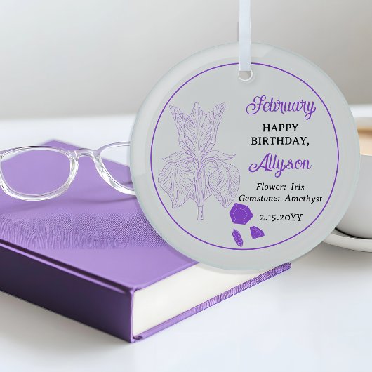 Februar Iris Floral | Amethyst Birthday Keepake Ornament Aus Glas