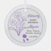 Februar Primrose | Amethyst Birthday Keepake Ornament Aus Glas (Vorderseite)