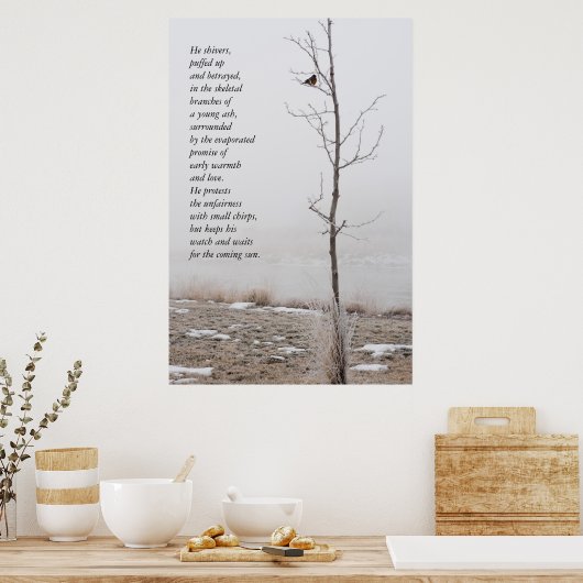 Februar Robin Nature Poster mit Gedicht (Küche)