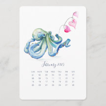 Februar Stand Alone Calendar Blue Octopus
