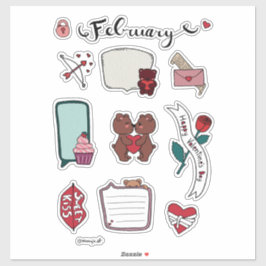 Februar-Sticker-Sheet – Süße Bären & Liebesvibes Aufkleber