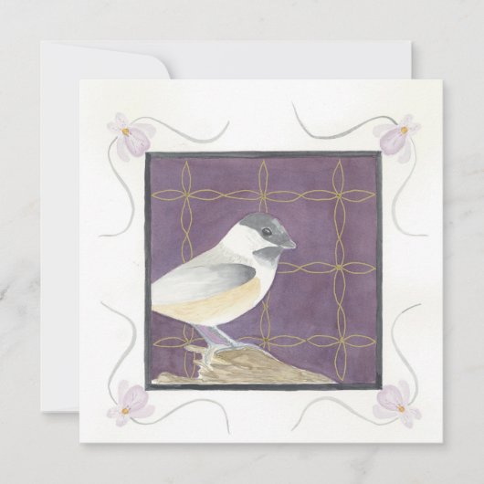 Februar; Veilchen & Chickadee; Grußkarte Karte (Vorderseite)