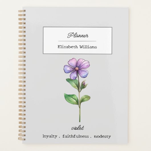 FEBRUAR VIOLET GEBURTSBLUME PERSONALISIERT PLANER (Vorderseite)