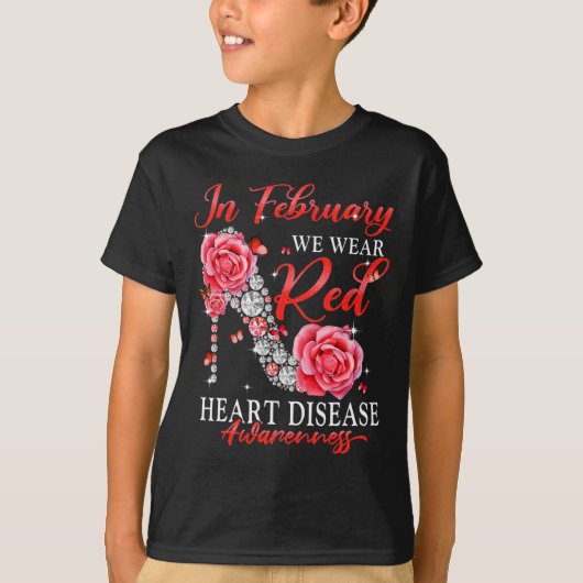 Februar Wir tragen Red Butterfly Heart Disease Awa T-Shirt (Vorderseite)