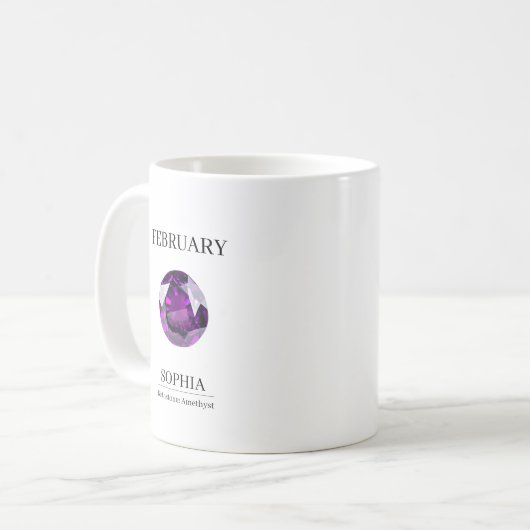 February Amethyst Personalized Birthday Kaffeetasse (Vorderseite Links)