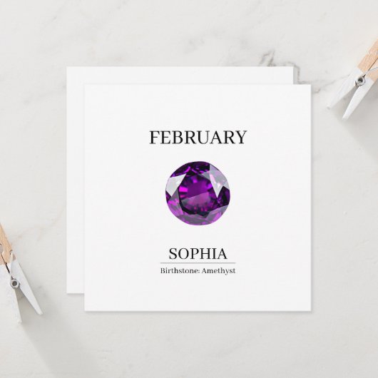 February Amethyst Personalized Birthday Karte (Vorderseite/Rückseite Beispiel)