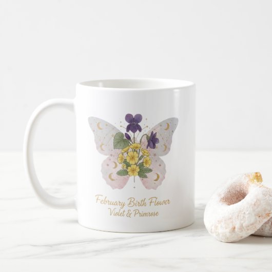 February Birth Flower Coffee Mug Kaffeetasse (Mit Donut)