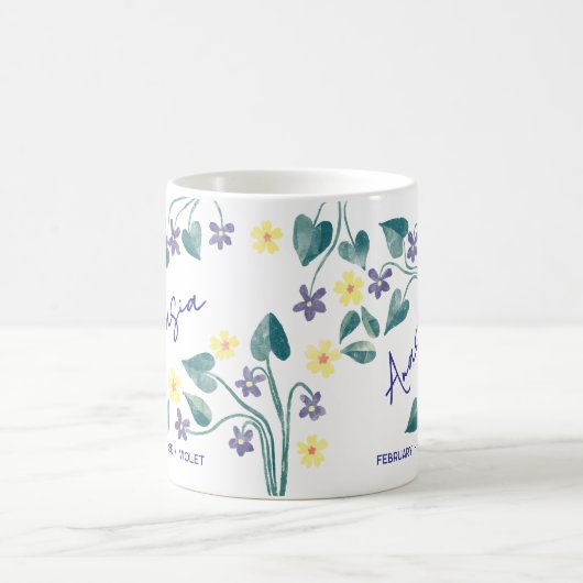 February Birth Flower Custom Name Primrose Violet Kaffeetasse (Mittel)