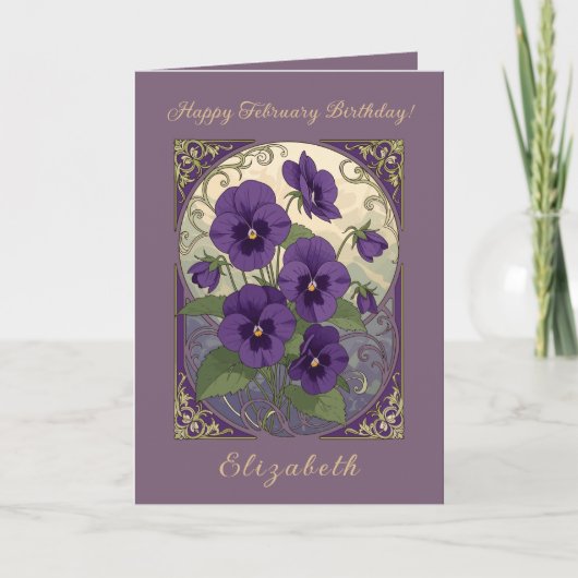 February Birth Flower Viola Flowers Art Nouveau St Karte (Vorderseite)