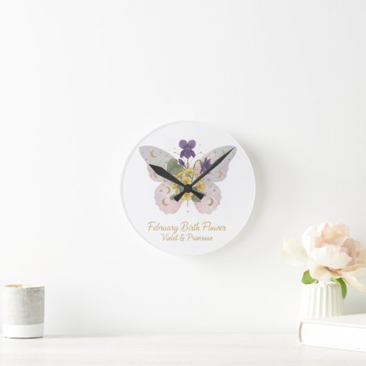 February Birth Flower Wall Clock Runde Wanduhr (Zuhause)