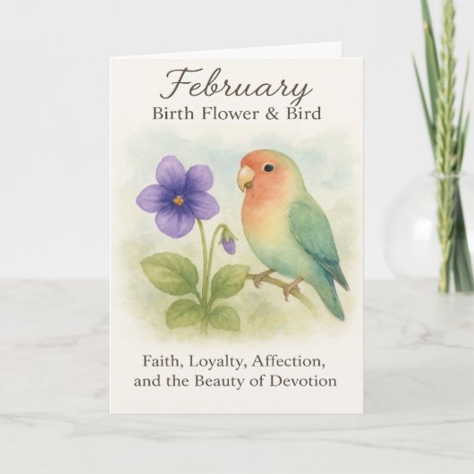 February Birthday Christian Floral Love Bird  Karte (Vorderseite)