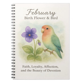 February Birthday Christian Floral Love Bird  Notizblock