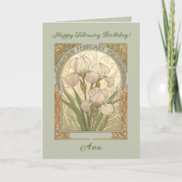 February Birthday Iris Flowers Art Nouveau Style Karte