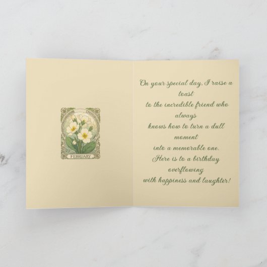 February Birthday Primrose Flowers Art Nouveau Sty Karte (Innenseite)