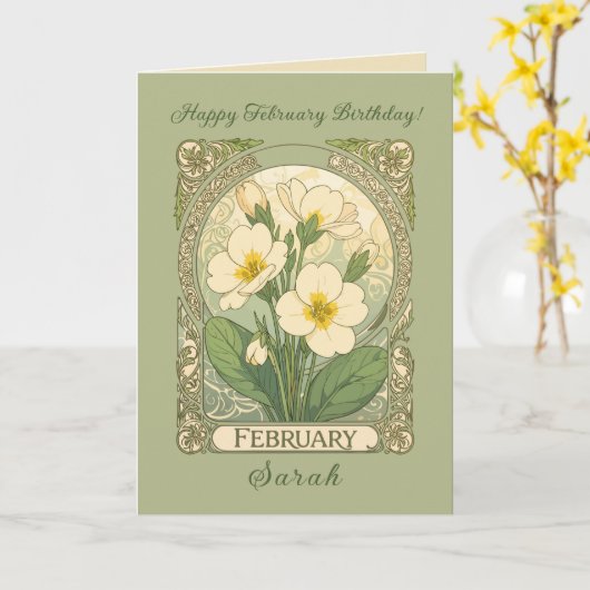 February Birthday Primrose Flowers Art Nouveau Sty Karte (Gelbe Blume)