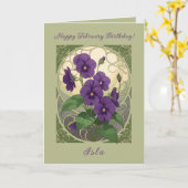 February Birthday Viola Flowers Art Nouveau Style Karte (Gelbe Blume)