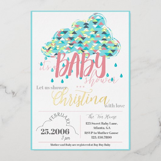 February Gold Foil Modern Baby Shower Einladung (Vorderseite)