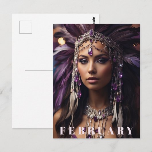 *~* FEBRUARY Headdress Boho AMETHYST AP53 Postkarte (Vorne/Hinten)