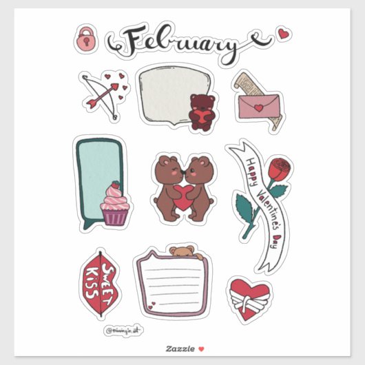 February Sticker Sheet – Sweet Bears & Love Vibes (Blatt)