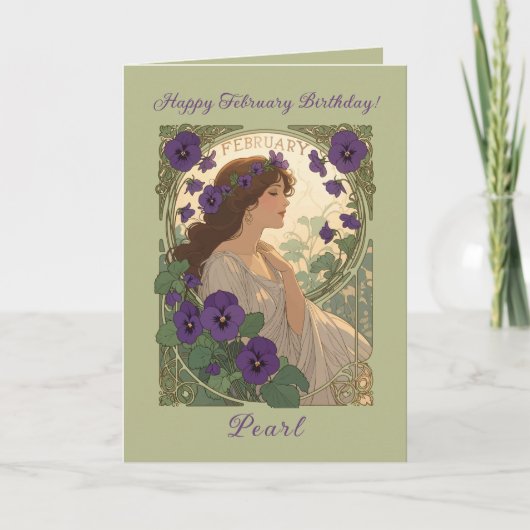 February Viola Birth Flower Art Nouveau Style Karte (Vorderseite)