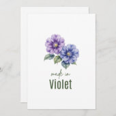 February Violet Birth Flowe card Watercolor Einladung (Vorne/Hinten)