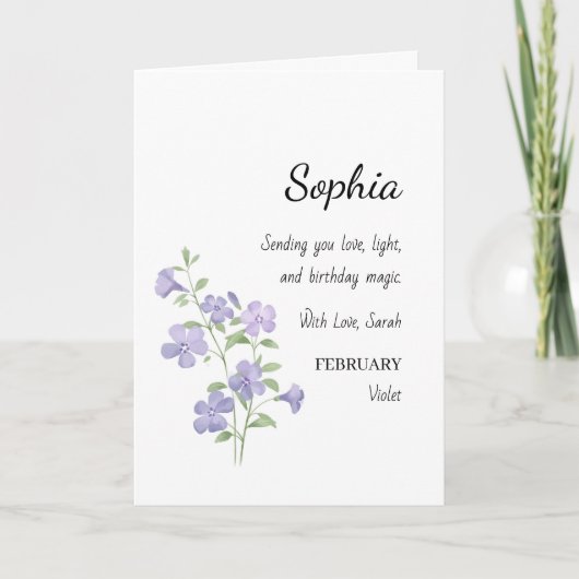 February Violet Personalized Birthday Karte (Vorderseite)