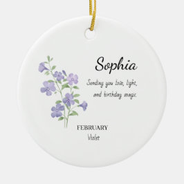 February Violet Personalized Birthday Keramik Ornament