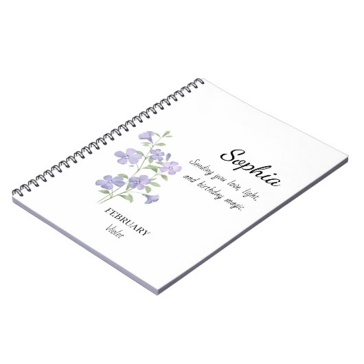 February Violet Personalized Birthday Notizblock (Linke Seite)