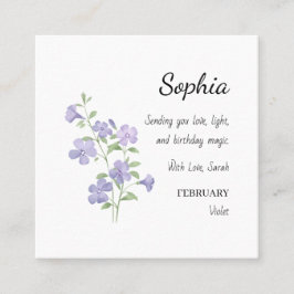 February Violet Personalized Birthday Quadratische Visitenkarte